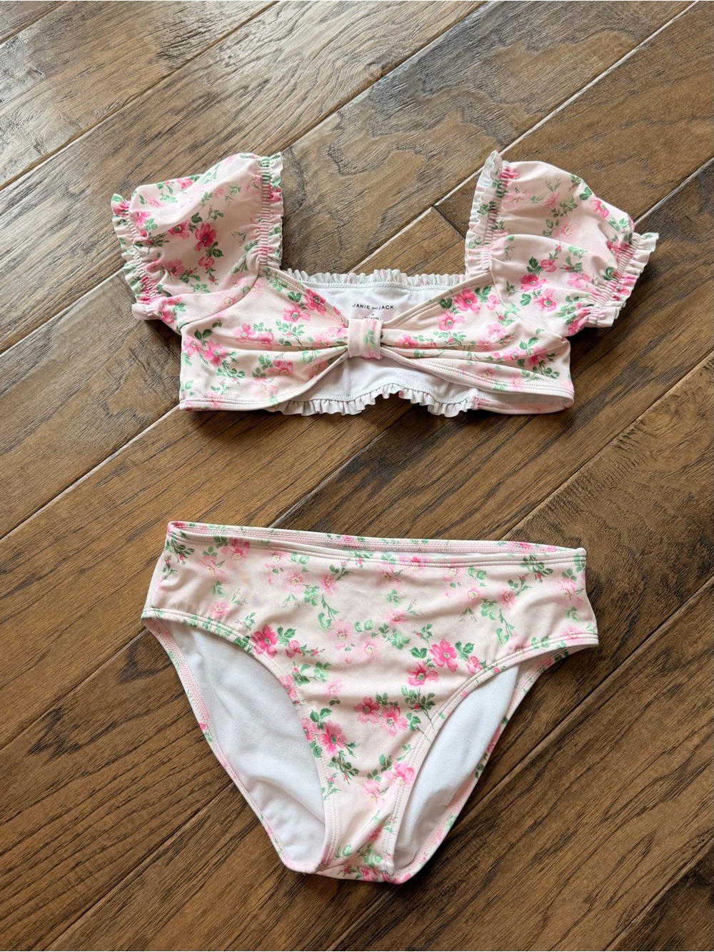 Janie and Jack Pink Floral Ruffle Sleeve Two-Piece Bikini